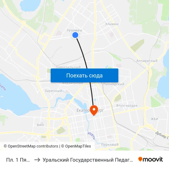 Пл. 1 Пятилетки to Уральский Государственный Педагогический Университет map