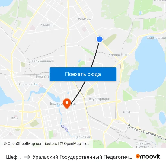 Шефская to Уральский Государственный Педагогический Университет map