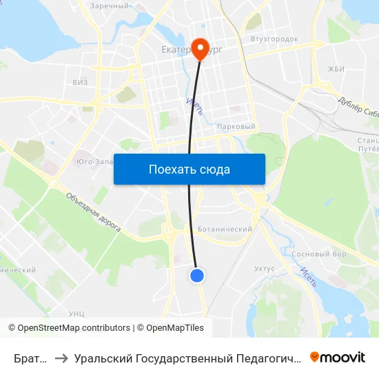 Братская to Уральский Государственный Педагогический Университет map