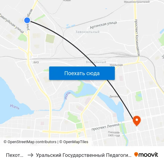 Пехотинцев to Уральский Государственный Педагогический Университет map