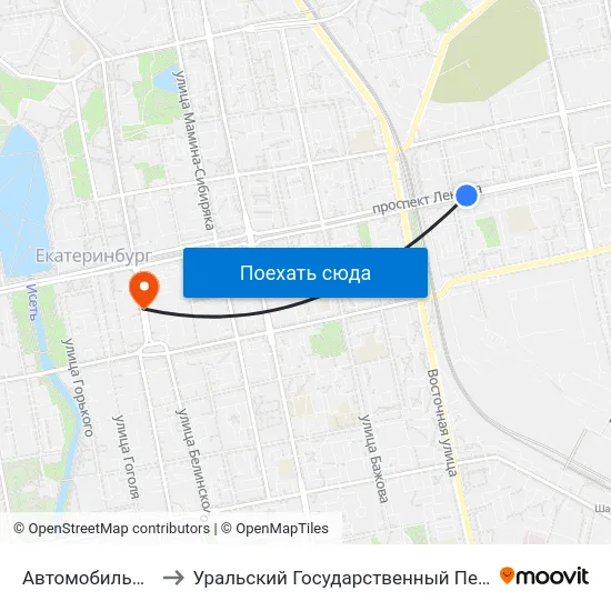 Автомобильный Колледж to Уральский Государственный Педагогический Университет map