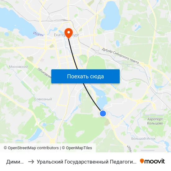 Димитрова to Уральский Государственный Педагогический Университет map