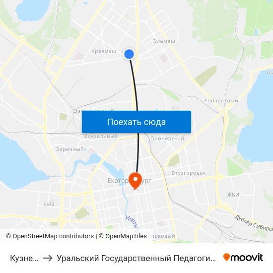 Кузнецова to Уральский Государственный Педагогический Университет map