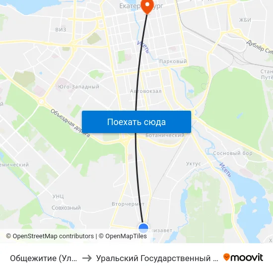 Общежитие (Ул. Селькоровская) to Уральский Государственный Педагогический Университет map