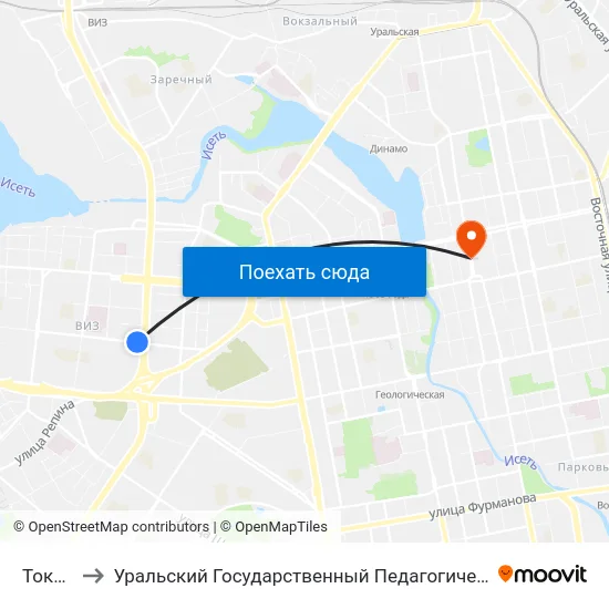 Токарей to Уральский Государственный Педагогический Университет map