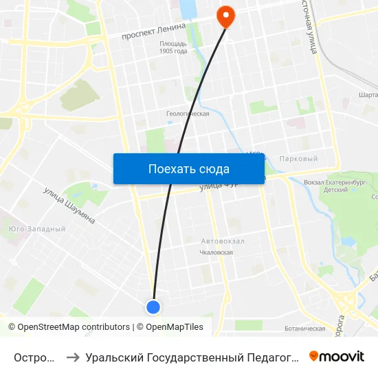Островского to Уральский Государственный Педагогический Университет map