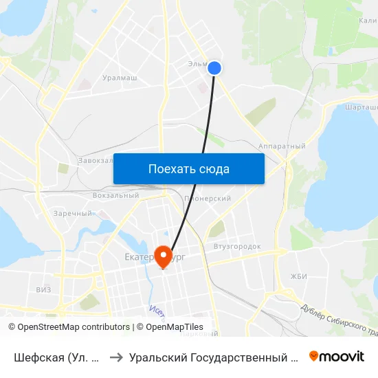 Шефская (Ул. Краснофлотцев) to Уральский Государственный Педагогический Университет map