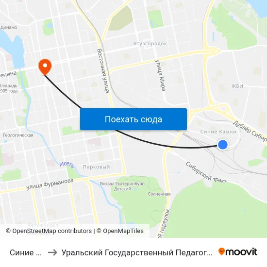 Синие Камни to Уральский Государственный Педагогический Университет map