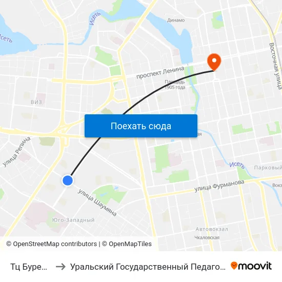 Тц Буревестник to Уральский Государственный Педагогический Университет map