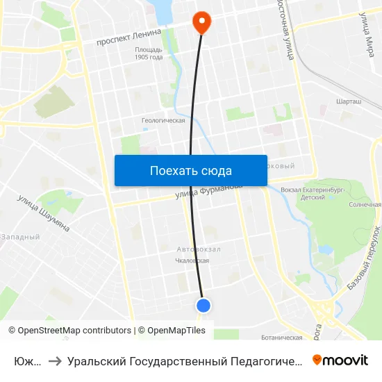 Южная to Уральский Государственный Педагогический Университет map