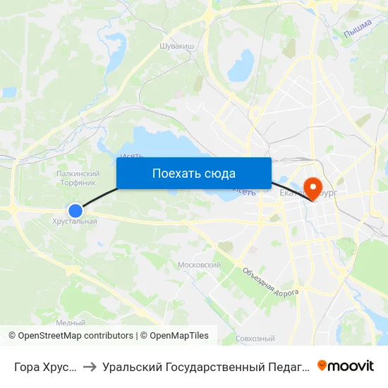Гора Хрустальная to Уральский Государственный Педагогический Университет map