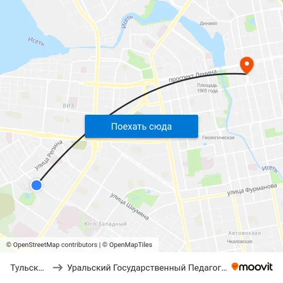 Тульский Пер. to Уральский Государственный Педагогический Университет map