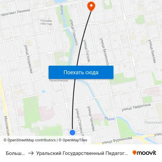 Большакова to Уральский Государственный Педагогический Университет map