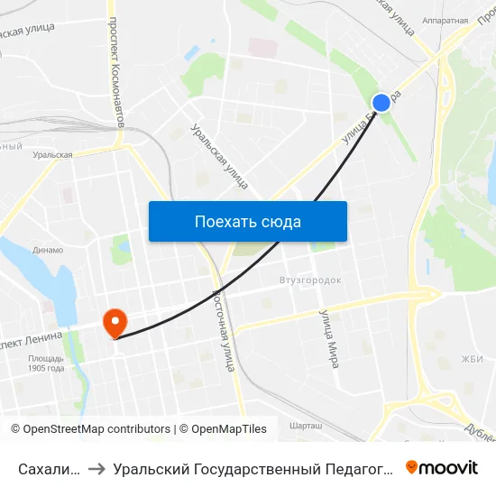Сахалинская to Уральский Государственный Педагогический Университет map