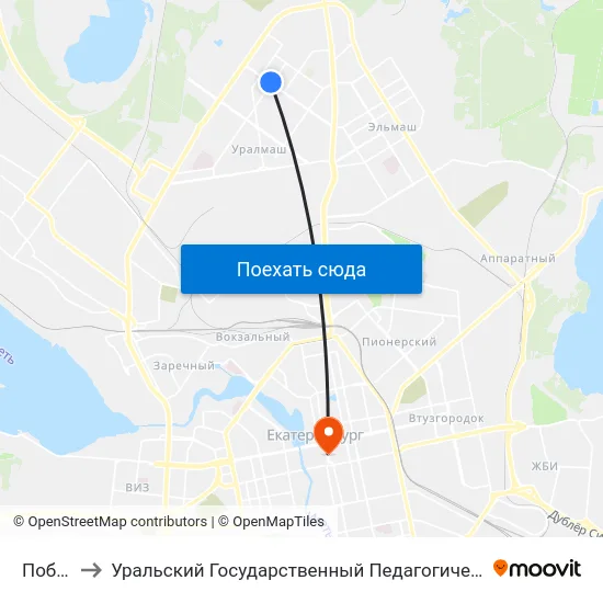 Победы to Уральский Государственный Педагогический Университет map