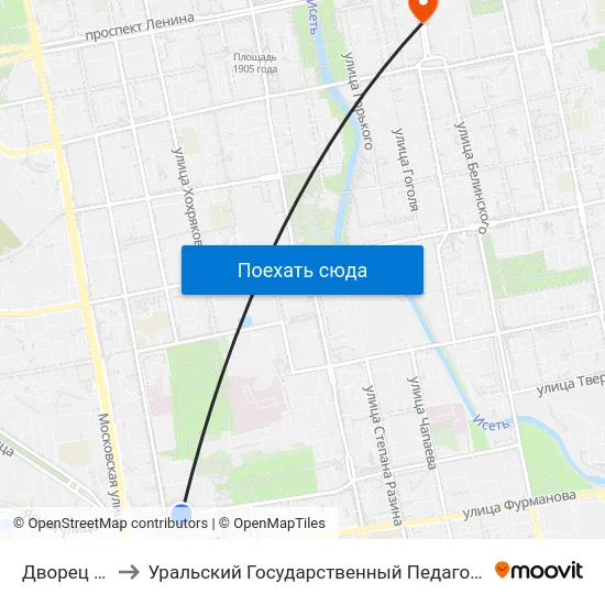 Дворец Спорта to Уральский Государственный Педагогический Университет map