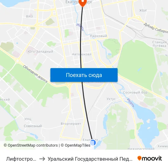 Лифтостроительный to Уральский Государственный Педагогический Университет map