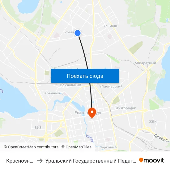 Краснознамённая to Уральский Государственный Педагогический Университет map