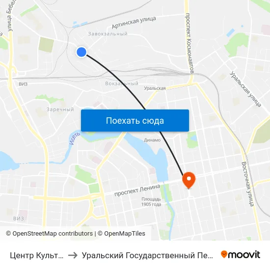 Центр Культуры Стрела to Уральский Государственный Педагогический Университет map