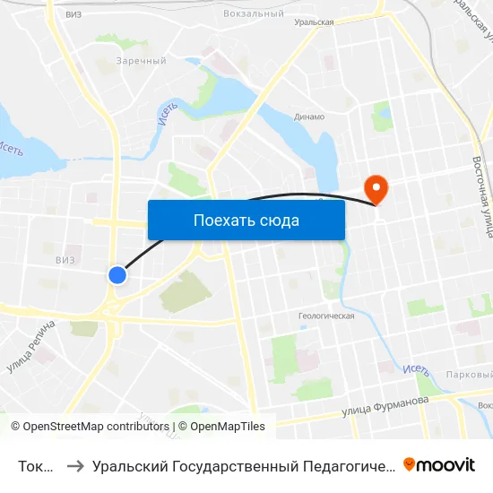 Токарей to Уральский Государственный Педагогический Университет map
