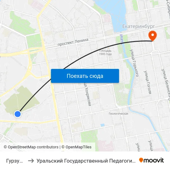 Гурзуфская to Уральский Государственный Педагогический Университет map