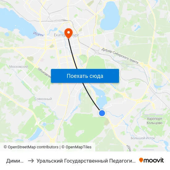 Димитрова to Уральский Государственный Педагогический Университет map