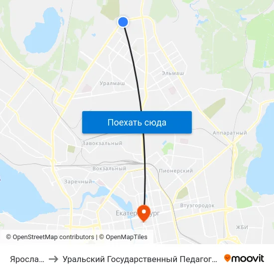 Ярославская to Уральский Государственный Педагогический Университет map