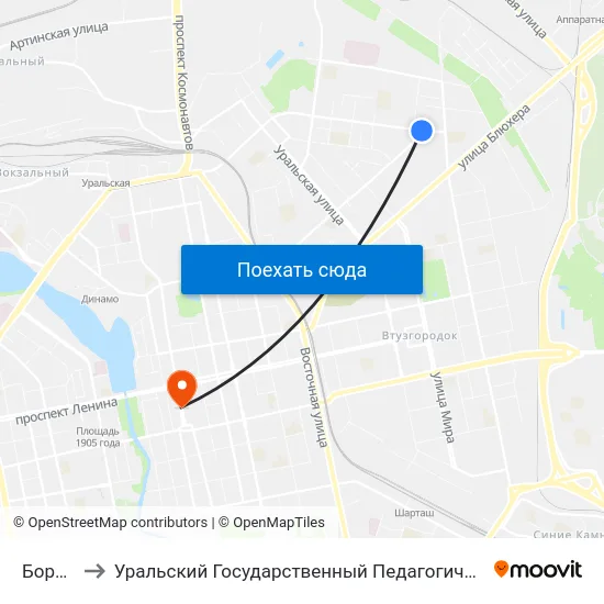 Боровая to Уральский Государственный Педагогический Университет map