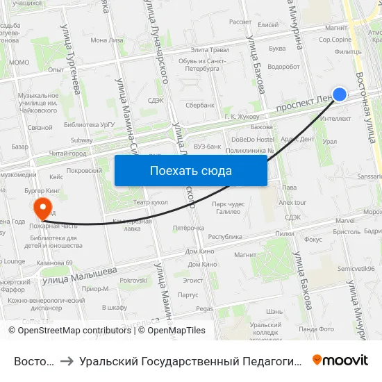Восточная to Уральский Государственный Педагогический Университет map