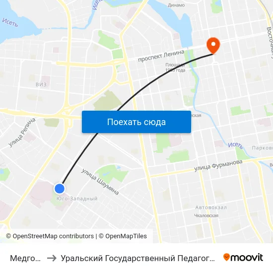 Медгородок to Уральский Государственный Педагогический Университет map