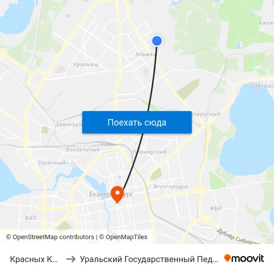 Красных Командиров to Уральский Государственный Педагогический Университет map