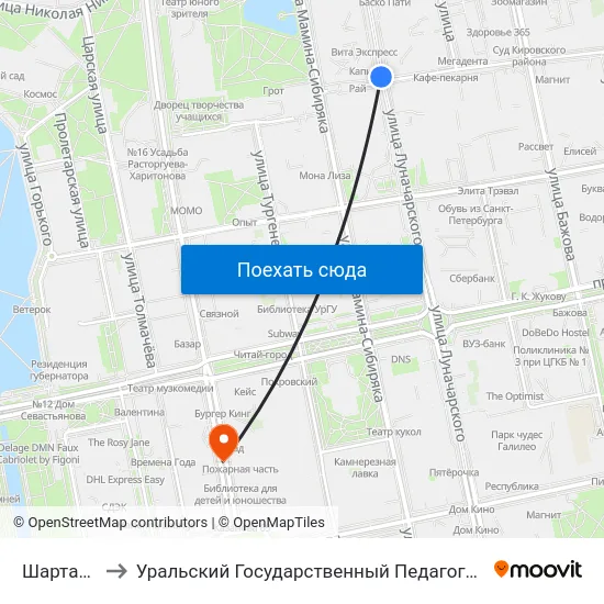 Шарташская to Уральский Государственный Педагогический Университет map