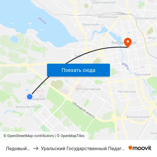 Ледовый Дворец to Уральский Государственный Педагогический Университет map