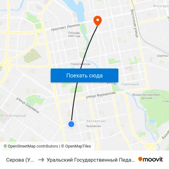 Серова (Ул. Щорса) to Уральский Государственный Педагогический Университет map