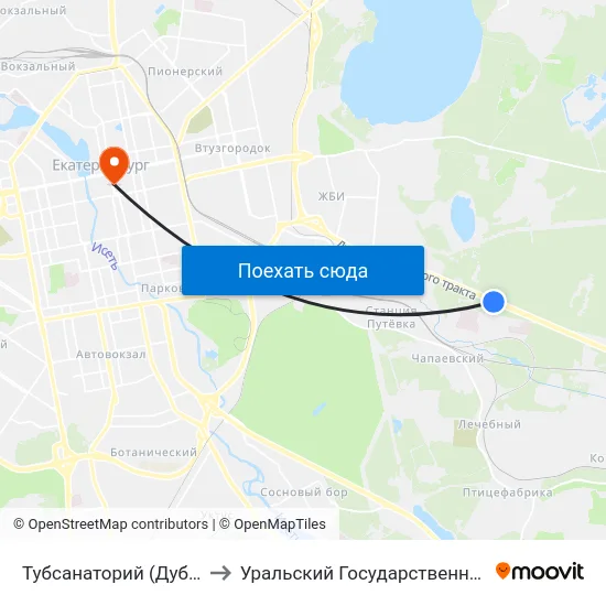 Тубсанаторий (Дублер Сибирского Тракта) to Уральский Государственный Педагогический Университет map