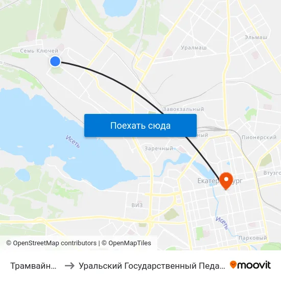 Трамвайное Кольцо to Уральский Государственный Педагогический Университет map