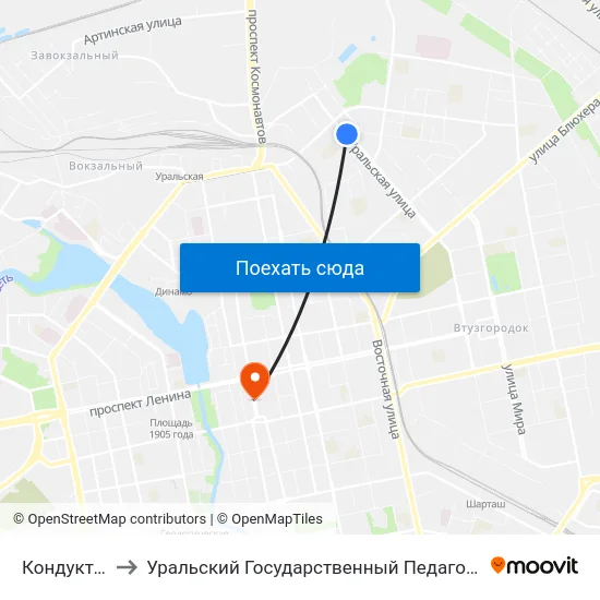 Кондукторская to Уральский Государственный Педагогический Университет map
