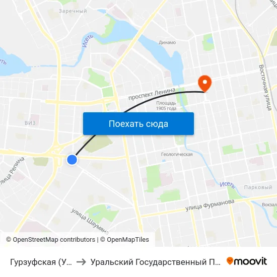 Гурзуфская (Ул. Посадская) to Уральский Государственный Педагогический Университет map