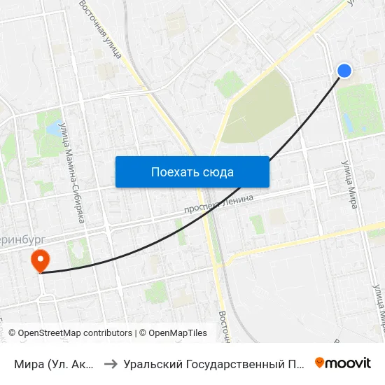 Мира (Ул. Академическая) to Уральский Государственный Педагогический Университет map