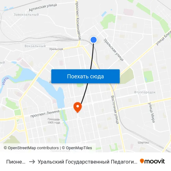 Пионерская to Уральский Государственный Педагогический Университет map