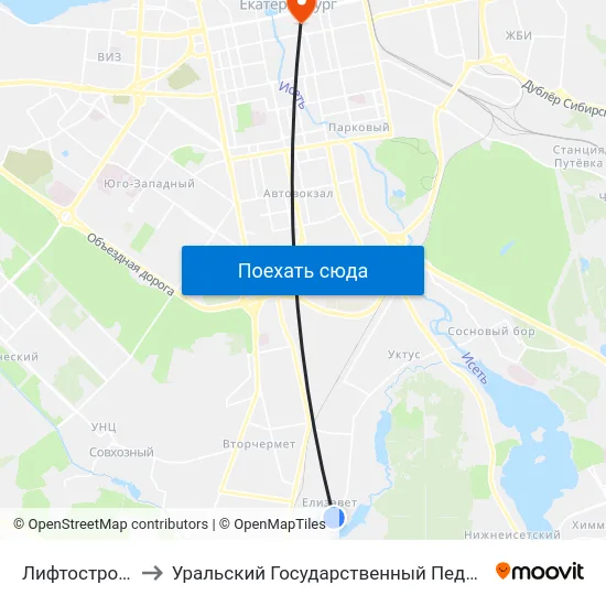 Лифтостроительный to Уральский Государственный Педагогический Университет map