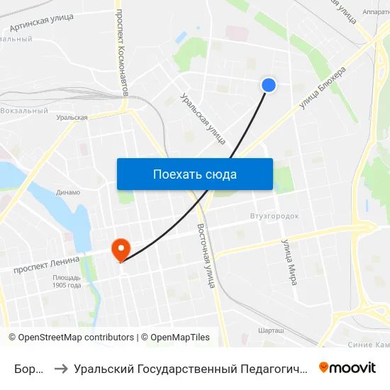 Боровая to Уральский Государственный Педагогический Университет map