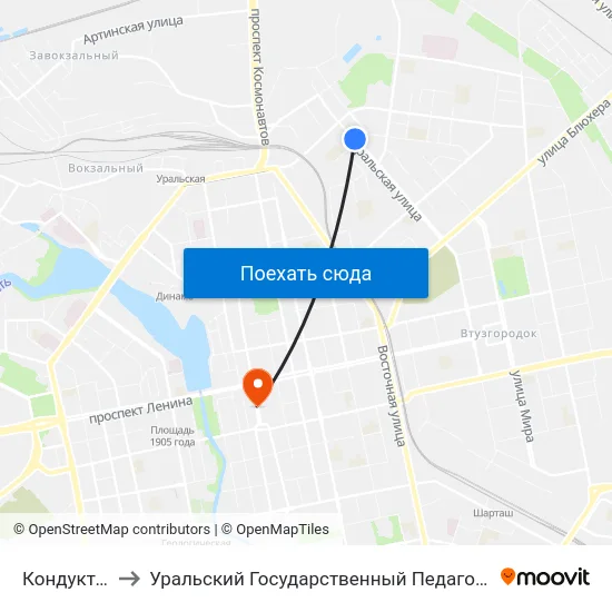 Кондукторская to Уральский Государственный Педагогический Университет map