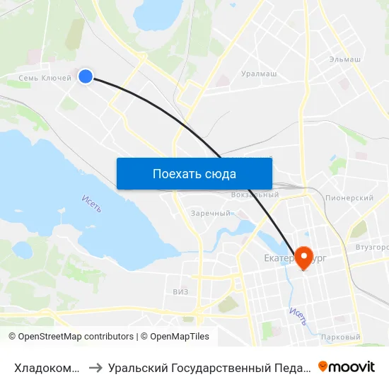 Хладокомбинат №3 to Уральский Государственный Педагогический Университет map