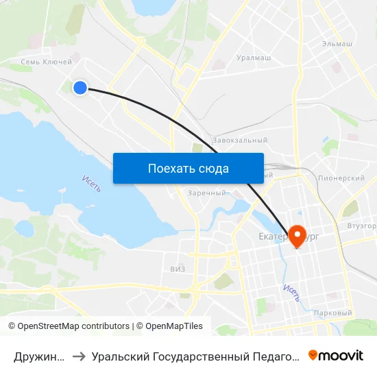 Дружининская to Уральский Государственный Педагогический Университет map