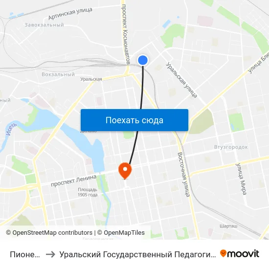 Пионерская to Уральский Государственный Педагогический Университет map