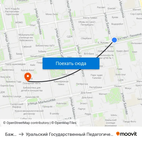 Бажова to Уральский Государственный Педагогический Университет map