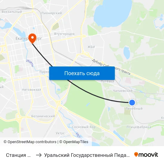 Станция Лечебная to Уральский Государственный Педагогический Университет map