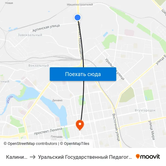 Калининская to Уральский Государственный Педагогический Университет map