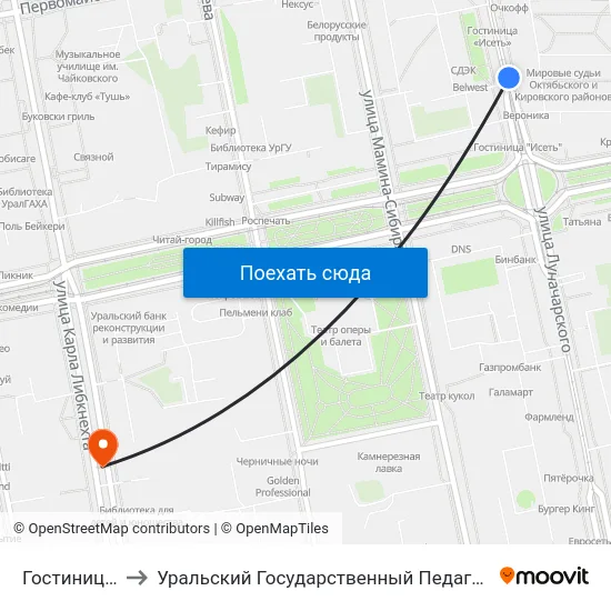 Гостиница Исеть to Уральский Государственный Педагогический Университет map